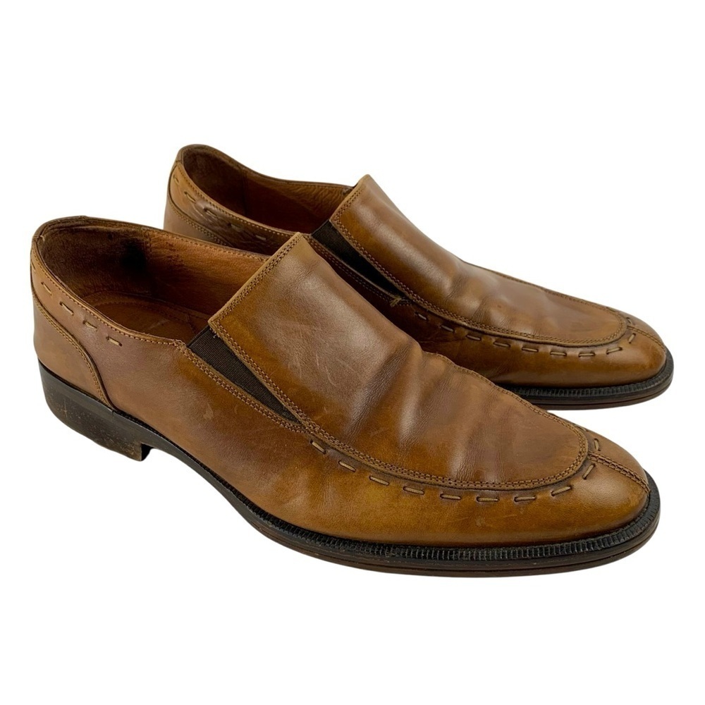 Johnston & Murphy sz 10M Brown Leather Slip On Men's Loafers Exposed Stitching